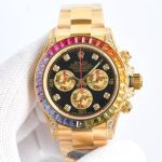 Rolex Rainbow Daytona 18K Gold Card 40mm Dandong 7750 Movement Waterproof 100m Men Watch